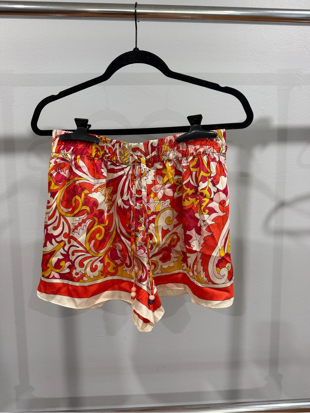 Zara Red, Yellow & Cream Paisley High-Waist Shorts
